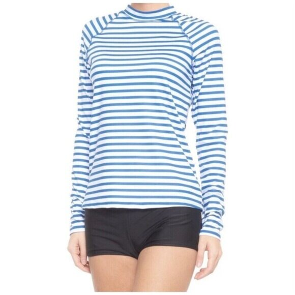 Cabana Life Women’s Striped  UPF 50+ Long Sleeve Shirt swim pool sports Sz M New - Picture 2 of 13